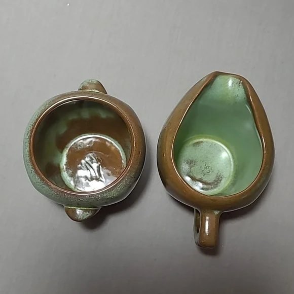 Frankoma Pottery Plainsman Prairie Green 5DA 5DB Creamer & Sugar - Picture 5 of 13